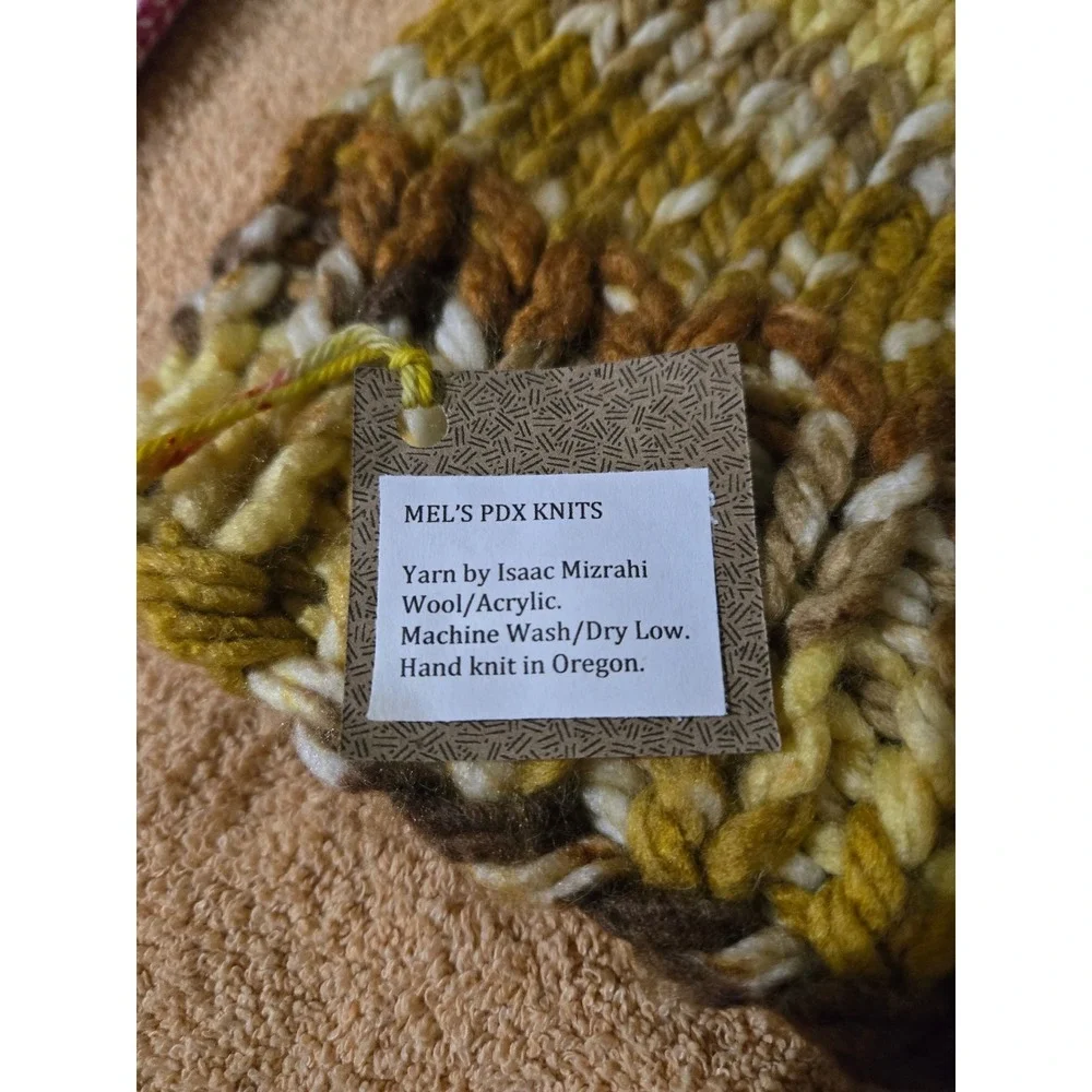 Mel's PDX Knits Adult Isaac Mizrahi Knit  Yellow Brown Wool Blend beanie